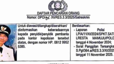 Kades Tersangka Korupsi Dana Desa Mangkir, Polresta Mamuju Terbitkan DPO